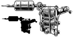Grafik detaillierte schwarze und weiße Tattoo-Maschine, Vektor-Set. 